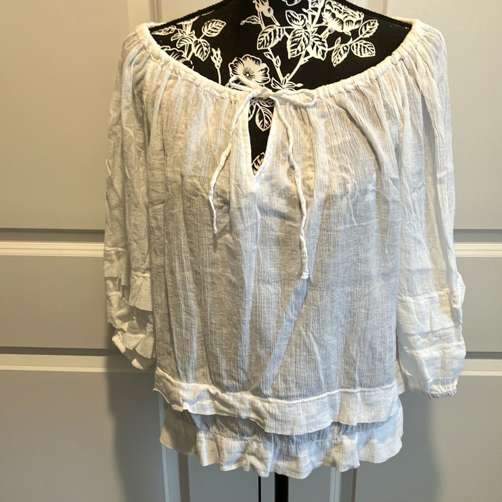 WHIMSY GOTH ROOMY XS LAUREN RALPH LAUREN WHITE TIERED TRIMMED TOP